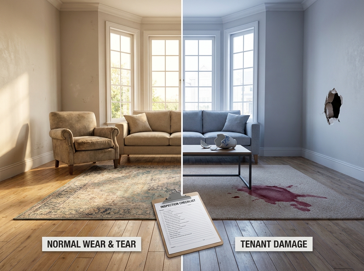 Professional illustration of What Counts as Normal Wear and Tear vs. Tenant Damage on a Deposit?