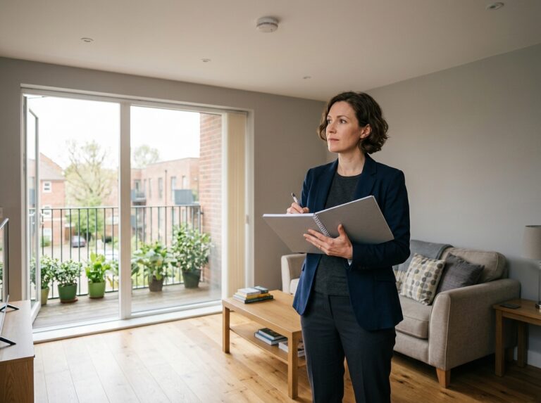 Landlord reviewing a rental property inspection checklist for routine tenant move-in maintenance.